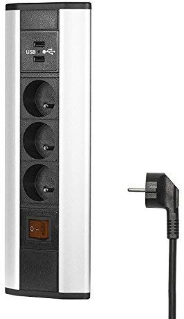 Elbe Inno Multiprise d'angle Cuisine 3 Prises à la Norme Française 2 Ports USB Prise pour Plan de Travail Bloc Prise pour Cuisine Bureau Salle de Réunion Chambre