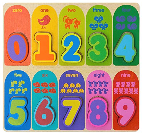 Jacootoys Number Wooden Chunky Puzzle Preschool Age 3+ Early Educational Toys Gift for Kids 10 Pieces