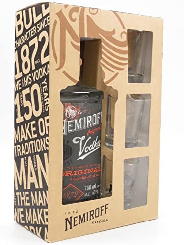 Nemiroff Vodka Original in Geschenkset inkl. 3 Schnapsgläser (700ml)