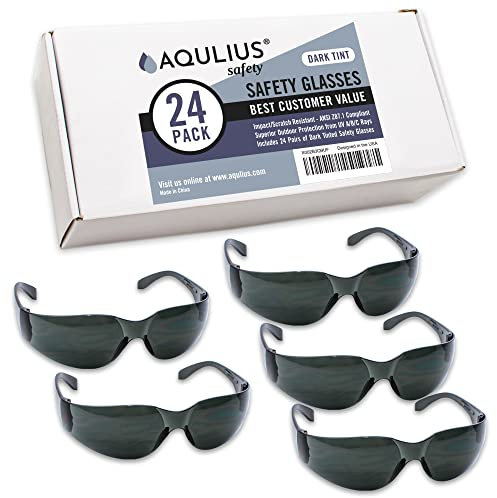Aqulius 24 Pack of Tinted Safety Glasses (24 Protective Shaded Safety Sunglasses) UV Resistant Eye Protection - Perfect for Construction, Shooting, Lab Work, and More!