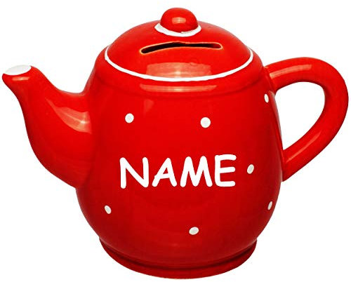 alles-meine.de GmbH große Spardose - Kaffeekanne/Teekanne - inkl. Name - stabile Sparbüchse - aus Porzellan/Keramik - mit Verschluss - Sparschwein - für Kinder & Erwachsene /..