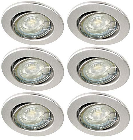 Trango 6er Set LED Einbaustrahler in Alu-gebürstet Rund 6729-069M6KSD inkl. 3-Stufen dimmbar Ultra Flach LED Modul, 6000K Tageslicht (kaltweiss) Einbauleuchte, Deckenspot, Einbauspot, Deckenleuchte