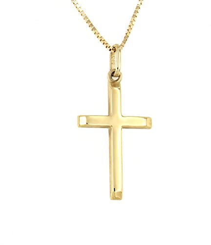 forme di Lucchetta – 14 karat Gold Halskette mit glänzendem Kreuz, Echtgoldkette Damen 585 Gelbgold, Venezianerkette 45 cm