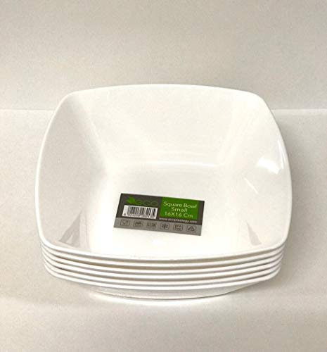 ECO Durable Small Plastic Square Bowls Set of 4 | 16cm x 16cm – Cereal Bowl for Kids | Plastic Reusable Bowl for Parties | BPA-Free Stackable Serving Bowls (White, Small 16x16cm)