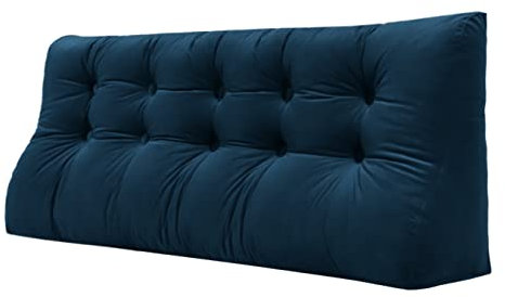 VERCART 55cm Hoches Dickes Rückenkissen Rückenlehne Lesekissen mit Zweireihig Kopfteil Gepolstert Keilkissen Bücherkissen Kopfkissen Wandkissen Lendenkissen fü Bett Tagesbett Samt Blau 160cm