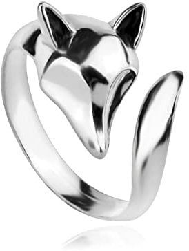 Fuchs Offene Ringe Sterling Silber 925 Verspielt Kopf Tierschwanz Tierliebhaber Verstellbare Größe
