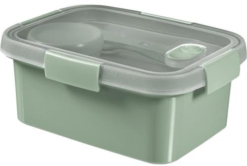 KETER - Boite Alimentaire Rectangulaire 1,2L avec Couverts - Smart Eco Line - 100% Recyclée et Recyclable - 100% Hermétique, Ergonomique et Résistante - Préserve la Fraicheur de vos Aliments - Vert
