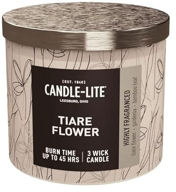 Candle Lite Duftkerze im Glas mit Deckel | Tiare Flower | Duftkerze Floral | Kerze 3 Docht | Kerzen lange Brenndauer bis zu 45 Stunden | Kerze Groß (396g)