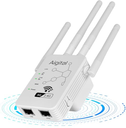 1200Mbps Ripetitore WLAN Potente per Casa, Amplificatore Segnale WiFi Range Extender 5GHz & 2.4GHz Dual Band, Compatibile con Router Fibra, modalità AP, 2 porte LAN/WAN-802.11AC/B/G/N