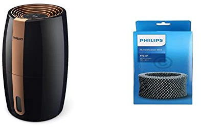 Philips Luftbefeuchter 2000 Serie HU2718/10 - Natürliche und hygienische Luftbefeuchtung, schwarz/kupfer & FY2401/30 Original Ersatzfilter (HU4814, HU4813, HU4811, HU4803, HU4801) Grau