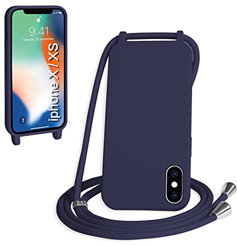 WenBaby Handykette für iPhone X/iPhone XS Hülle mit Band,Handyhülle mit Schnur zum Umhängen Silikon Seil Necklace Schutzhülle mit Kordel Tasche Case TPU Bumper für iPhone X/iPhone XS- Marineblau