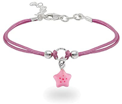 inSCINTILLE Braccialetti Bambina con Filo Cerato e Charm in Argento 925, Girotondo Bracciale Bambina e Bambino (Stella Rosa)