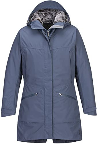 Blue Wave Damen Funktionsparka Funktionsmantel Kalinka - Funktionsjacke mit Fellimitat gefütterte Kapuze in Steel Blue Größe 42