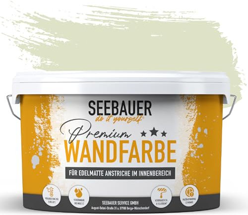 SEEBAUER diy Wandfarbe Grün 10L für Innen (No. 716 Mystic Bamboo) Edelmatte hellgrüne Innenfarbe - Grüntöne sehr hohe Deckkraft - Matt, Abwaschbar und Tropffrei