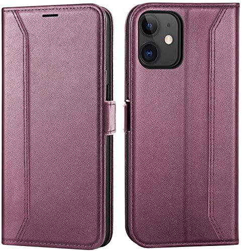 Verco Handyhülle für iPhone 12 Mini, Premium Klapphülle Handy Flip Case für Apple iPhone 12 Mini Hülle Book Case Tasche, Brombeere