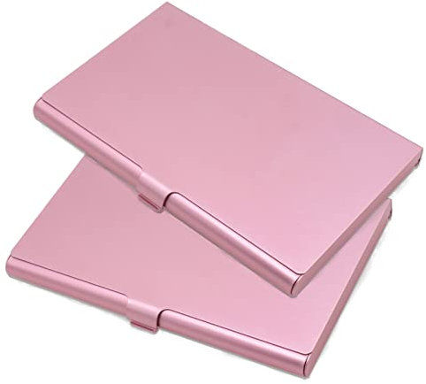 Joyangy Lot de 2 porte-cartes de visite en alliage d'aluminium doré avec rabat fin pour cartes de visite, porte-monnaie pour homme et femme, rose, Moderne