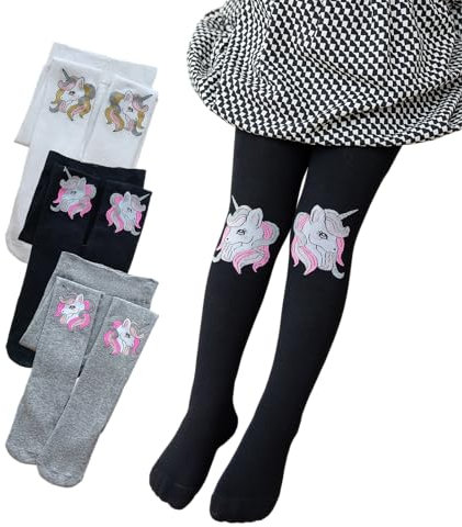Silkglory Collant per Neonata,Collant per Bambine Graziosa Decorazione con Motivo a Stampa Glitterata,Leggings Calze Collant in Cotone per Neonato Bambino Nero/Grigio/Bianco 2-4 Anni 3 Pezzi