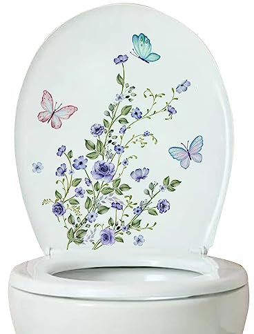 Pratvider Decalcomanie per Coperchio WC | Simpatico Cartone Animato pianta Farfalla Adesivo,Multiuso WC Sedile WC Adesivi Sfondo Decorazione murale Adesivi Bagno Decalcomanie da Muro per lavabo