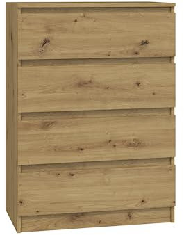 VBChome Kommode mit 4 Schubladen 70 x 40 x 97 cm Eiche Artisan Grifflose Schubladenkommode Mehrzweckschrank für Flur Schlafzimmer Wohnzimmer Kinderzimmer Modern Eiche Artisan