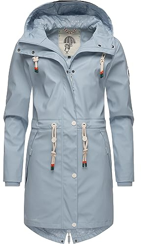 Navahoo Damen Übergangsjacke Regenmantel wasserdicht lang mit Kapuze Tropical Stormoo Baby Blue Gr. S