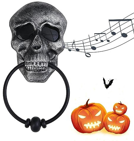 Gruselige Türklingel, Halloween-Streichspielzeug, Touch-Steuerung, leuchtende Augen, Totenkopf-Türklingel, sprechende Türklingel für Spukhaus, Mottopar, Halloween-