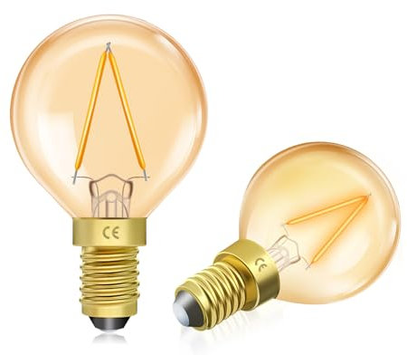 Luxvista 1.5W G40 E14 LED Light Bulb Warm White 2200K Vintage Small Edison Screw Bulb SES E14 Golf Ball Bulb Decorative Amber Min LED Golf Bulbs, Non Dimmable, 2-Pack