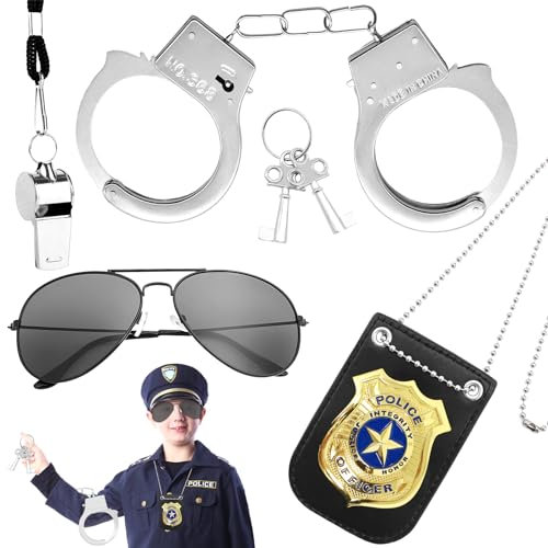 Lets Joy Accessori Costume Polizia, Polizia Giocattolo Bambini, Set di Accessori Della Polizia, Distintivo da Poliziotto Per Poliziotto, Fai Finta di Giocare Poliziotto Accessori Cosplay Carnevale