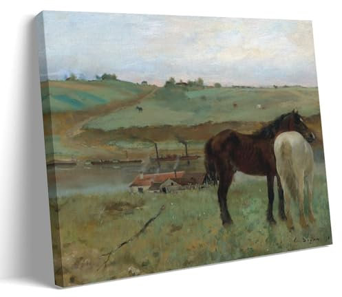 GAJUST Degas Poster Pferde auf einer Wiese, gemalt von Edgar Degas im Jahr 1871, Leinwanddruck, Kunstposter, Rahmen, 50 x 75 cm