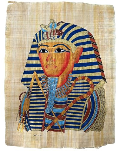 King Tut Tutanchamun – authentischer handbemalter Vintage-Papyrus mit Unterschrift – Ägypten Papyrus Kunst – Ägypten Dekor – Papyrus-Papier 22,9 x 33 cm