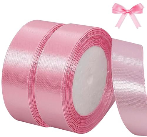 Qingmeng Satinband Rosa, 44m Geschenkband Breit, 20mm Schleifenband, Hochzeit Stoff, Rosegold Band für Taufe Geburtstag Deko Geschenkverpackung