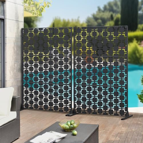 casa.pro Cloison de Séparation pour Extérieur et Intérieur Paravent Design pour Délimiter Différentes Espaces avec Motif Décoratif Acier Galvanisé 180 x 120 x 40 cm Noir