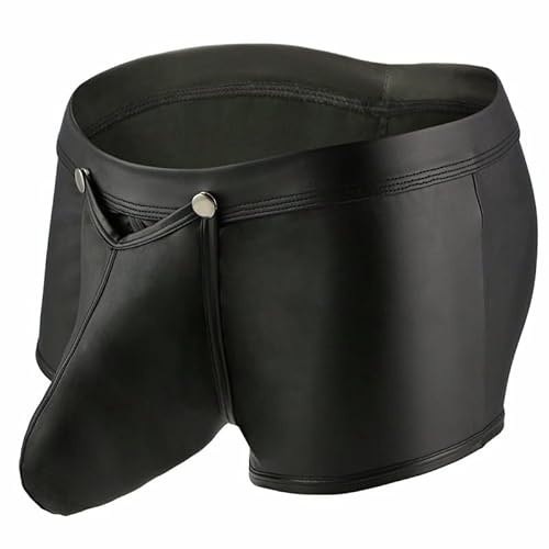 Limmion Sexy Herren Boxershorts Abnehmbarem Beutel Unterwäsche | PU Leder Männer Dessous Erotisch, Sissy Reizwäsche, Gay, Offenes Schrittdesign, für Party, Clubwear
