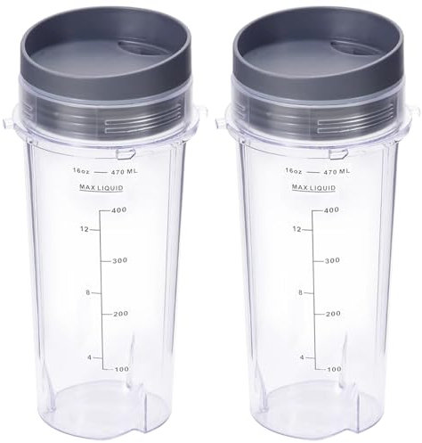 Replacement 16oz Blender Cups for Ninja BL660 BL770 QB3001SS, Single Serve blender 16-Ounce Cups Replacement Parts for Ninja Blender with Lid, fit Ninja BL780 BL810 BL820 BL830 QB3000 QB3000QBK QB3004