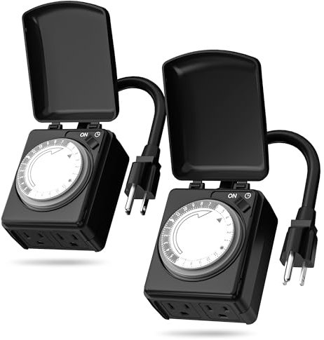 BN-LINK Temporizador mecánico resistente de 24 horas, salida de temporizador para exteriores impermeable con intervalos de 30 minutos, 2 salidas a tierra para luces de Navidad, bomba de piscina, 15 A