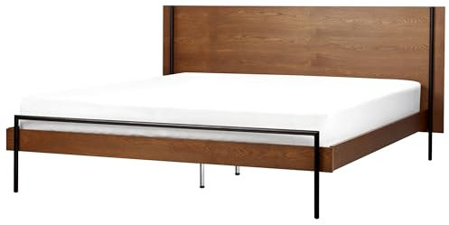 Beliani Holzbett dunkle Esche/schwarz Metallbeine 180 x 200 cm modern Libermont