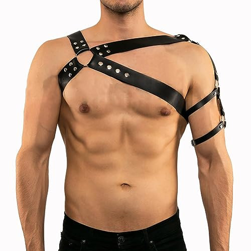 TUYMNI Herren Leder Body Brust Harness Punk Gothic Fetisch Bandage Gay Fetisch Schultergurt Gürtel Verstellbarer Männer Körper Sexy Brustgurt SM Sklave Clubwear Fetisch Bandage Cosplay Party Kostüme