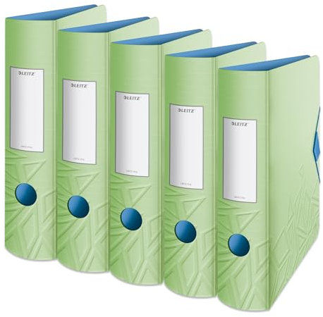 Leitz Qualitäts-Ordner 180° Active, 5er Pack, A4, Breit, Abgerundeter Rücken, 8,2 cm breit, Gummibandverschluss, Leichtes Polyfoam, Plastik-Ordner, Urban Chic Serie, Hellgrün, 11160050