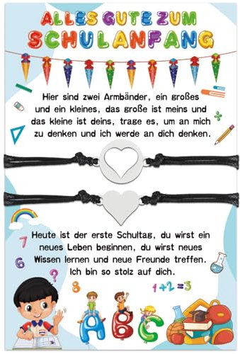 Lemicin Armband Schulkind Einschulung Geschenke - Mutter Tochter Armband Einschulung, Armband Einschulung Mädchen, Mein Erster Schultag Mädchen, Schulanfang Karte Junge