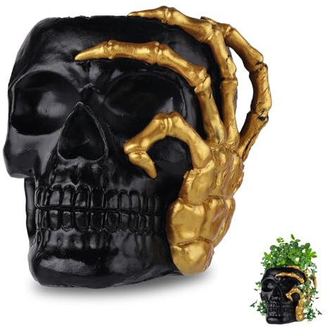 NQEUEPN Fioriera con Teschio, Vaso da Fiori con Teschio in Resina, Vasi per Piante Divertenti Piccola Fioriera novità Vasi per Piante Grasse per la Decorazione Domestica Decorazione di Halloween