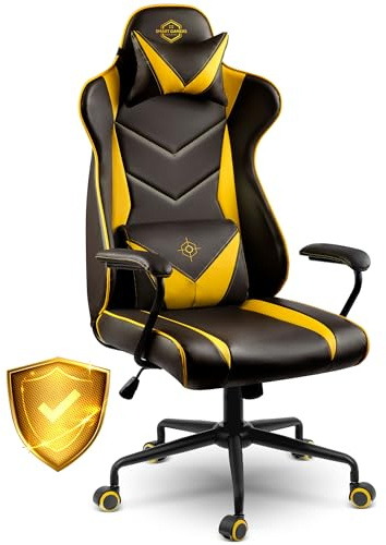 Sofotel Bürostuhl Ergonomisch Gaming Stuhl Gepolstert Ergonomischer Gamer Stuhl Gaming Sessel Mit Kopfstütze Lendenwirbelstütze Armlehnen Wippfunktion Gaming Chair Schwarz Gelb