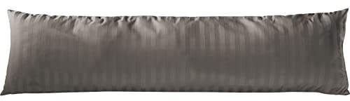 Pure Label Mako Satin Damast Streifen Seitenschläfer 40x145 Taupe | Waschbar bis 60°C, Reißverschluss - Atmungsaktiv & Anti-Pilling