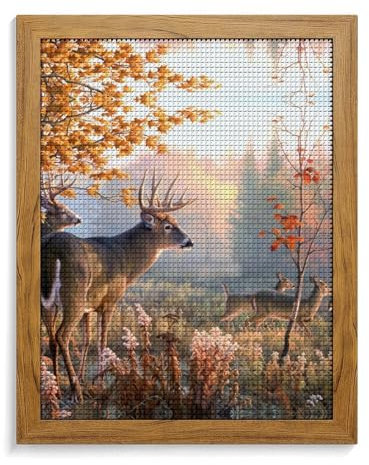 Cmagnifico Kit de peinture diamant à faire soi-même, motif famille de cerfs de chasse, art diamant carré, kit d'art diamant pour décoration murale, 40 x 50 cm