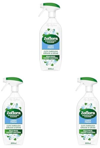 Zoflora Linen Fresh Multipurpose Disinfectant Spray, Antibacterial Multi-surface Cleaner, Pet-Friendly, Kills 99,9% of Bacteria & Viruses, 1 x 800ml (Pack of 3)