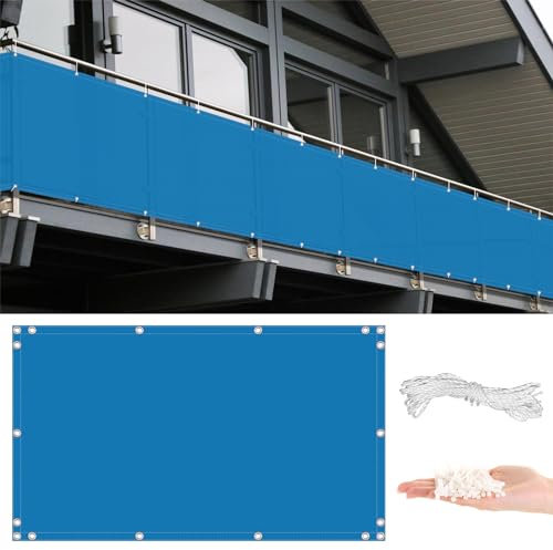 Brise-vue pour balcon avec corde et œillets en aluminium Bleu ciel 6 x 0,75 m