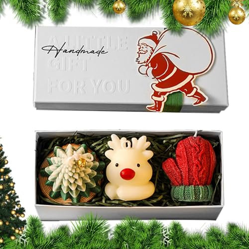 Yorajuy 3-teiliges Weihnachtskerzen-Set, Sojawachs-Weihnachtskerzen Für Den Duft Zu Hause, Niedliche Weihnachtsbaum-Lebkuchenmann-Kerzen, Weihnachtsdekorationen F