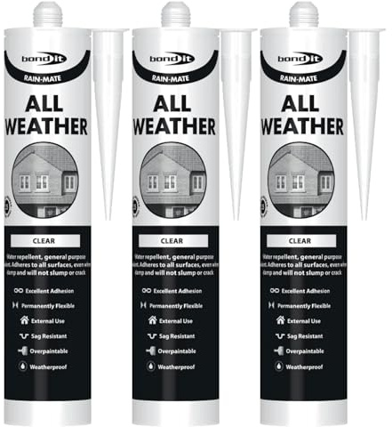 Bond It RAIN-MATE All Weather Sealant – 3x Clear, 285ml | Flexible – Waterproof & Weatherproof Roof Sealant | Excellent Adhesion on Damp Surfaces – UV-Resistant | Ideal for Roofing – Windows – Doors