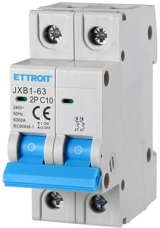 230V 10A C10 INTERRUTTORE MAGNETOTERMICO 240V AC, MONOFASE, OCCUPA 2 MODULI GUIDA DIN, 2P 2 POLI, 6KA 6000 AMPERE, INTERRUTTORE DI CIRCUITO