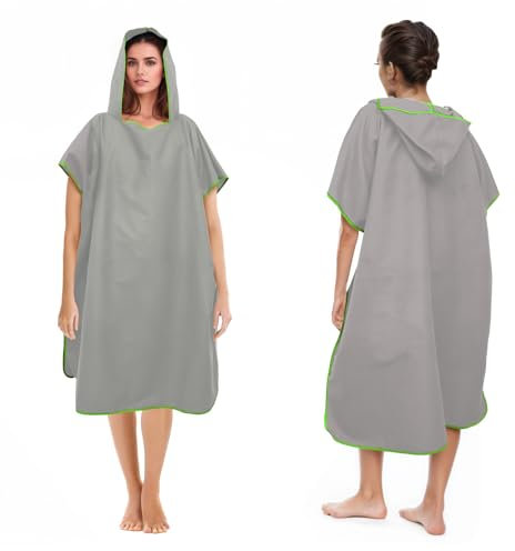 Poncho de baño para hombre y mujer, toalla de microfibra, poncho largo con capucha, ideal para la playa, surf, surf (gris oscuro)