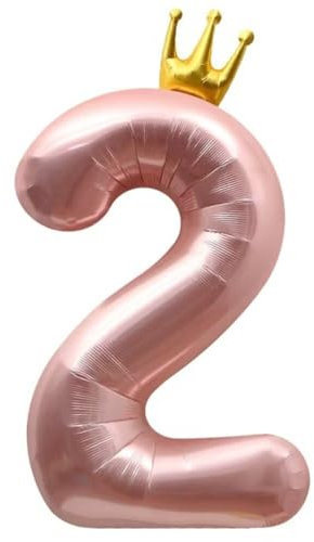 Vthoviwa Krone Luftballon Zahlen 2 Rosa, Luftballon 2. Geburtstag Foil Ballon, Folienballon 2 Party Heliumtauglich – Partydeko für Geburtstag, Jubiläum, Hochzeit – Wiederverwendbar & Selbstklebend