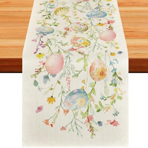 Tischläufer Ostern, Tischdecke Ostern Hase, 33 x 183 cm Oster Tischläufer Deko, Tischdecke Osterns, Frühlingshafte Küchentischdeko für die Osterparty Dekoration/A